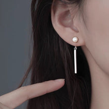 将图片加载到图库查看器，S925 Post Stud 5mm AAA Button Freshwater Pearls 3cm Rectangle Bar Earrings
