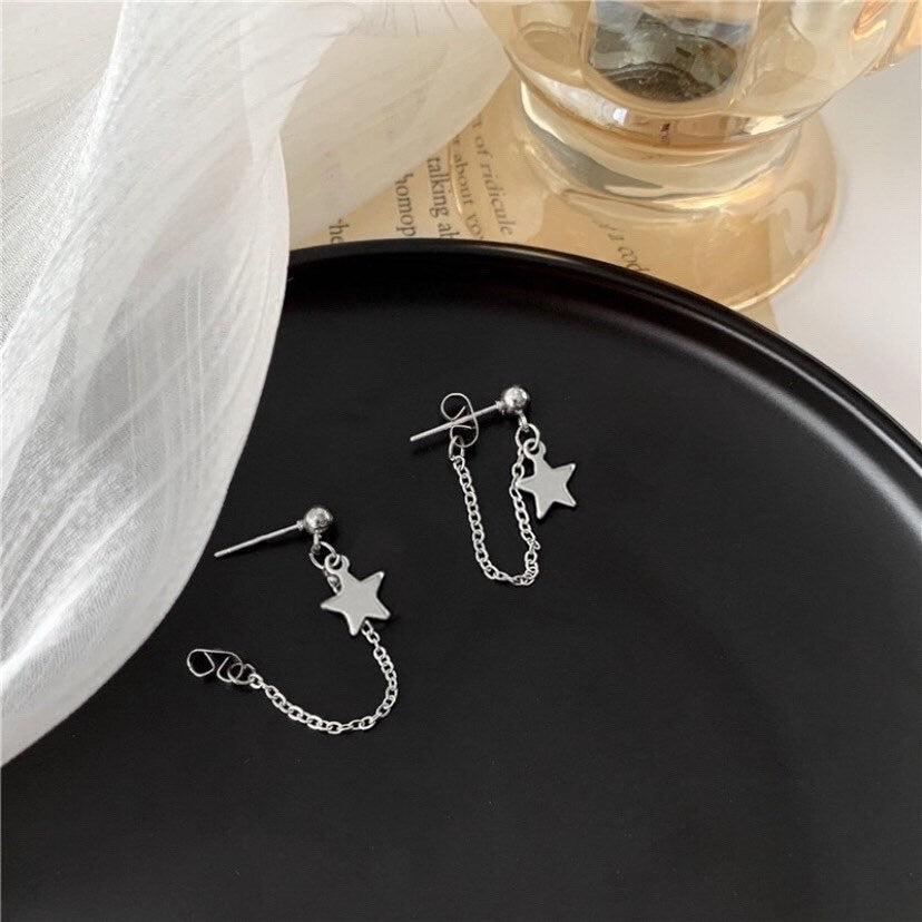 한국 작은 별 참 체인 귀걸이 스테인레스 스틸 3cm