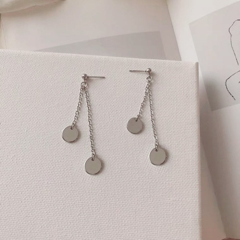 한국 패션 스틸 체인 8mm 원형 원형 참 귀걸이 6cm