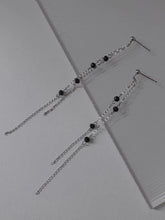 이미지를 갤러리 뷰어에 로드 , 한국식 우아한 3mm 면 처리된 토르말린 블랙 체인 귀걸이 스테인레스 스틸 10cm
