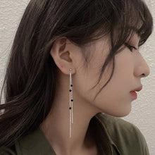 이미지를 갤러리 뷰어에 로드 , 한국식 우아한 3mm 면 처리된 토르말린 블랙 체인 귀걸이 스테인레스 스틸 10cm
