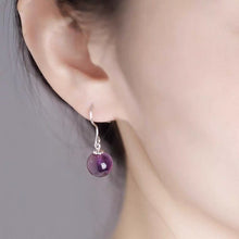 Load image into Gallery viewer, Surgical Steel 8mm AAA Purple Amethyst Half Drilled Birthstone Earrings
