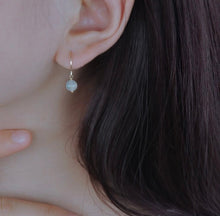 이미지를 갤러리 뷰어에 로드 , 18K gold plated or silver dangle earrings with 6mm white jade round beads, perfect for adding a touch of understated elegance to any outfit.
