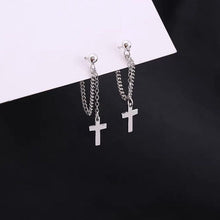 Load image into Gallery viewer, Korean Fashion Kpop Steel Small 18mm Cross Chain Stud Earrings 5cm
