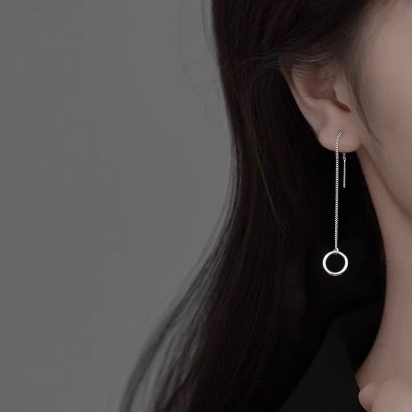 Korean Fashion 10mm Circle Geometric Ring Threader Earrings 10-11cm