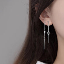 将图片加载到图库查看器，Asymmetrical 2-piece Different Design Earrings with Crystal Pearls, Rectangle Charms, and Stud Circle Elements, Stylish Jewelry.
