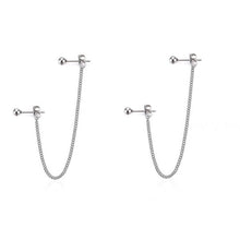 이미지를 갤러리 뷰어에 로드 , Stainless steel earrings with Korean style chain and double piercing design, measuring 5cm in length
