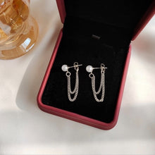 Load image into Gallery viewer, Korean Fashion 5mm Crystal Pearls Silver Double Chain Earrings 3.5cm
