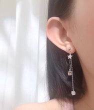 이미지를 갤러리 뷰어에 로드 , 스타 실버 체인 스몰 클리어 Ab 레인보우 큐브 설탕 크리스탈 오스트리아 미니 6mm 귀걸이 7cm
