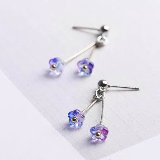 Gold/ Silver Steel Korean Elegant Purple 6X4mm Bell Flower Austrian Crystal Small Studs/ Threader Earrings 12cm