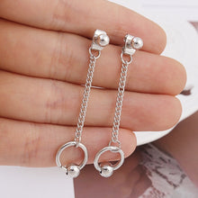 Load image into Gallery viewer, Image of a pair of 5cm Korean BTS-style Kpop punk earrings. These earrings feature steel ring studs measuring 10mm in diameter, offering a trendy and edgy look.
