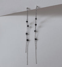 이미지를 갤러리 뷰어에 로드 , 한국식 우아한 3mm 면 처리된 토르말린 블랙 체인 귀걸이 스테인레스 스틸 10cm
