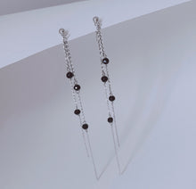 이미지를 갤러리 뷰어에 로드 , 한국식 우아한 3mm 면 처리된 토르말린 블랙 체인 귀걸이 스테인레스 스틸 10cm
