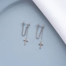 Load image into Gallery viewer, Korean Fashion Kpop Steel Small 18mm Cross Chain Stud Earrings 5cm
