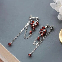 Load image into Gallery viewer, Surgical Steel 3mm Natural Garnet/Pearls Earrings Silver Chain 6cm
