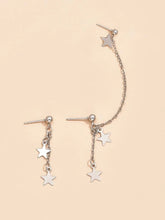이미지를 갤러리 뷰어에 로드 , Asymmetrical Stars Chain Stud Steel Earrings, 2-piece Different Design, Stylish and Edgy Jewelry.
