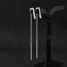 이미지를 갤러리 뷰어에 로드 , 한국 실버 스테인레스 스틸 바 직사각형 기하학 체인 귀걸이 8cm
