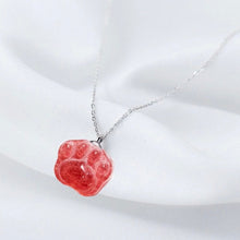 Load image into Gallery viewer, S925 AAA Red Strawberry Quartz 16X14mm Cat Paw 16-18inches Pendant Necklace
