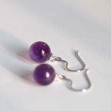 Load image into Gallery viewer, Surgical Steel 8mm AAA Purple Amethyst Half Drilled Birthstone Earrings
