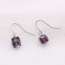 将图片加载到图库查看器，Silver/Gold Steel 6mm Sugar Cube Deep Purple Bead Dangle Earrings
