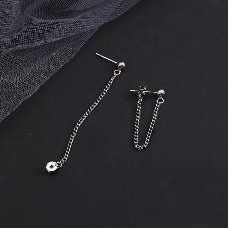 한국 철강 미니멀리스트 2x2mm 체인 링크 스터드 펑크 트렌드 남여 귀걸이 3cm 앞에서 뒤로