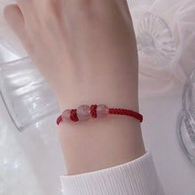 Load image into Gallery viewer, Obsidian/ Strawberry Quartz Chinese Style Gemstone Red Strings Bracelet Adjustable 6.5-8 inches woven Bracelet Friendship Couple Bracelets
