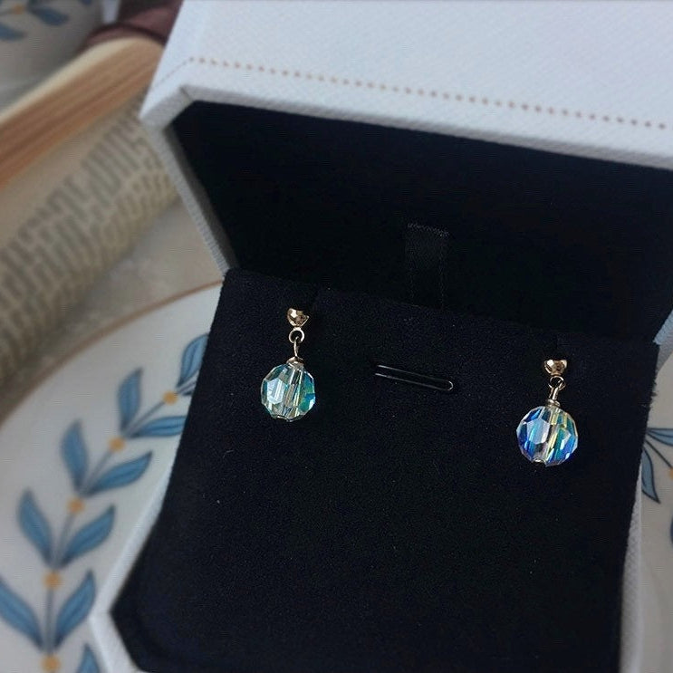 한국 18k 골드 도금 투명 오로라 보레알리스 연마 오스트리아 비즈 스터드 8mm 귀걸이