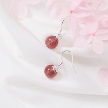 Load image into Gallery viewer, S925 Dangle 8.5mm AAA Strawberry Quartz Filigree Flower Small Dangle Earrings
