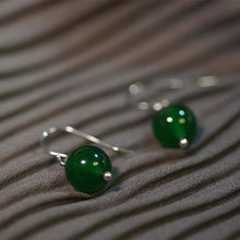 Load image into Gallery viewer, Steel Dangle 8mm Natural Green Agate Red Agate Obsidian White Jade Gemstone Earrings
