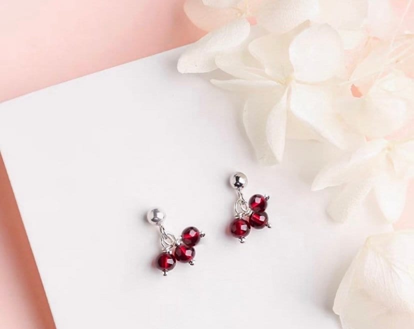 스틸 3mm 작은 미니 가넷 천연 보석 귀걸이