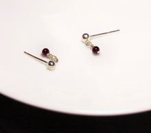 이미지를 갤러리 뷰어에 로드 , 단일 구슬 실버 스틸 3mm 작은 가넷 천연 보석 귀걸이
