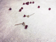 이미지를 갤러리 뷰어에 로드 , 단일 구슬 실버 스틸 3mm 작은 가넷 천연 보석 귀걸이
