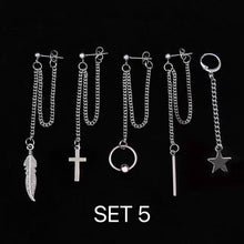 Load image into Gallery viewer, SET of Earrings Punk Style Kpop Chain Link Geometric shapes BTS Inspired Stud Steel Value Pack
