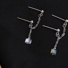 Load image into Gallery viewer, Double piercing Earring 6mm Sugar Cube Clear Ab Length 3cm Steel Stud Korean Kpop Style
