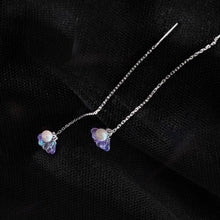 Load image into Gallery viewer, Korean Elegant Purple 6X4mm Bell Flower Austrian Crystal Small Silver Dangle/ Threader Earrings 10cm
