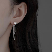 Load image into Gallery viewer, Korean Fashion 5mm Crystal Pearls 1cm Stick Charm Silver Chains Earrings
