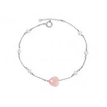 Load image into Gallery viewer, S925 ANKLE 3-4mm AAA  Freshwater Pearls Silver Bracelet/ Rose Quartz Heart
