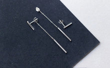 이미지를 갤러리 뷰어에 로드 , 한국 실버 스테인레스 스틸 바 직사각형 기하학 체인 귀걸이 8cm
