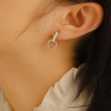 이미지를 갤러리 뷰어에 로드 , 한국 기하학 1.5cm 직사각형 기둥 10x10mm 원형 링 스터드 귀걸이
