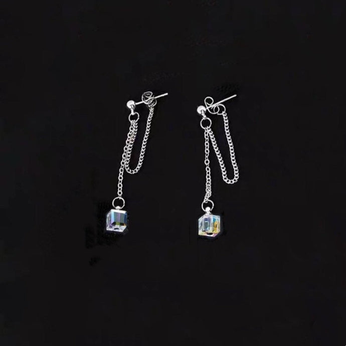 Steel Korean fashion chain link earrings with 6mm sugar cube charms, 5cm in length, perfect for a unique and trendy look.