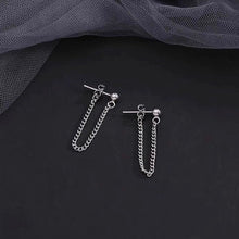 이미지를 갤러리 뷰어에 로드 , 한국 철강 미니멀리스트 2x2mm 체인 링크 스터드 펑크 트렌드 남여 귀걸이 3cm 앞에서 뒤로
