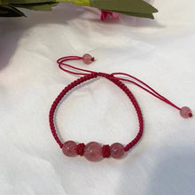 Load image into Gallery viewer, Obsidian/ Strawberry Quartz Chinese Style Gemstone Red Strings Bracelet Adjustable 6.5-8 inches woven Bracelet Friendship Couple Bracelets
