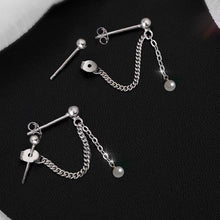 Load image into Gallery viewer, Double Piercing Surgical Steel Natural Button Pearls 3mm Tiny Bead Chain Earrings 3cm
