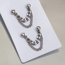 Load image into Gallery viewer, Double piercing 4.8mm chunky Cuban chain stud earrings made of surgical stainless steel, with a gothic punk Kpop style, available as 1 piece or 1 pair.
