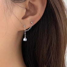 Load image into Gallery viewer, Double piercing Earring 6mm Sugar Cube Clear Ab Length 3cm Steel Stud Korean Kpop Style
