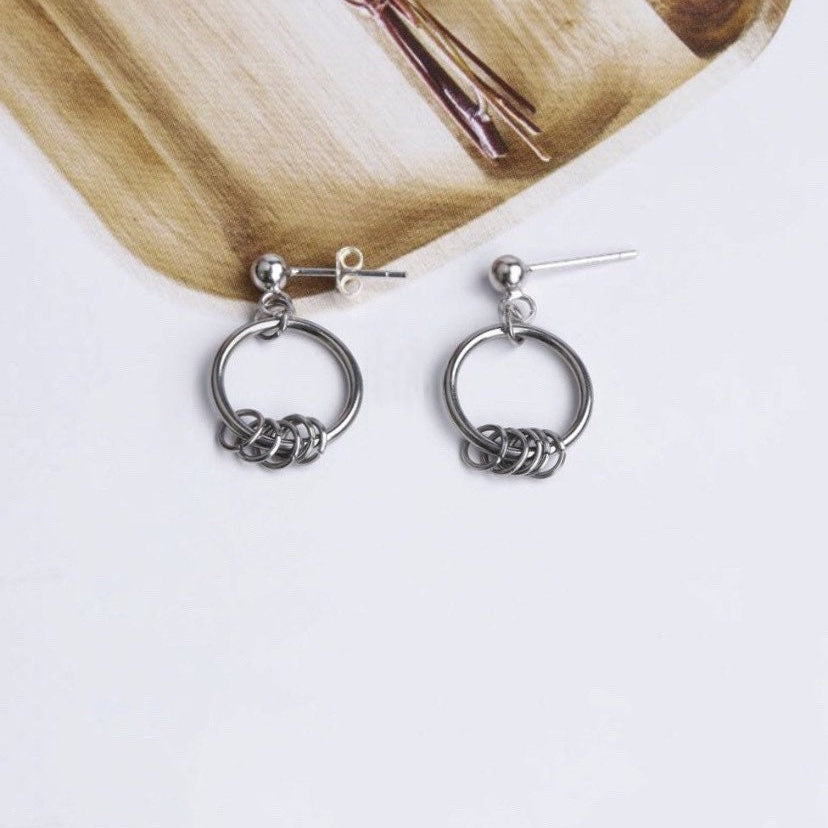 한국 미니멀리스트 펑크 10mm 원형 링 귀걸이 스터드 스테인레스 스틸