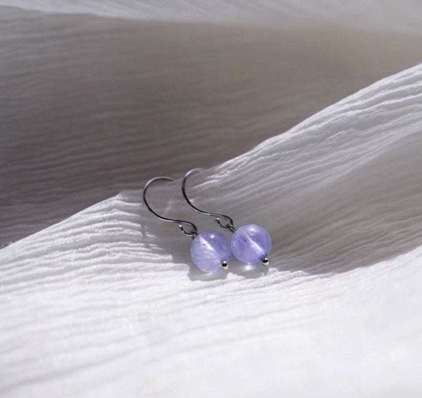 Surgical Steel 6mm Small Mini Lavender Jade Dangle Earring