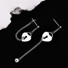 Load image into Gallery viewer, Korean fashion punk earrings with an 18mm love lock charm and 5cm chain, perfect for making a bold and edgy statement.
