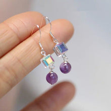 Load image into Gallery viewer, 925 Silver Dangle Earrings with 6mm Sugar Cube Amethyst Beads, Unique and Elegant Jewelry
