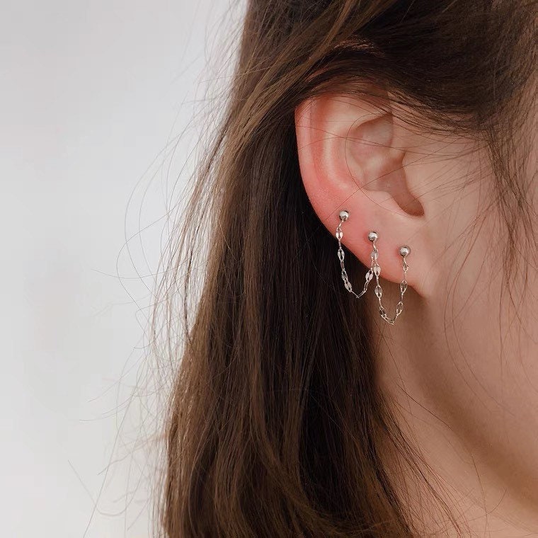 Minimalist Style Coffee Bean Chain Triple Piercing Earring 2.5-3cm